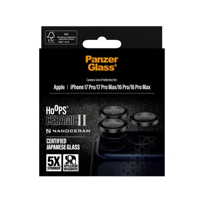 PanzerGlass - Ochranný kryt objektívu Hoops Ceramic II pre  iPhone 17 Pro Max/17 Pro/16 Pro Max/16 Pro, čierna