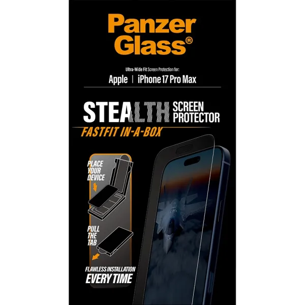 PanzerGlass - Tvrdené sklo UWF Stealth s Fastfit pre iPhone 17 Pro Max, čierna