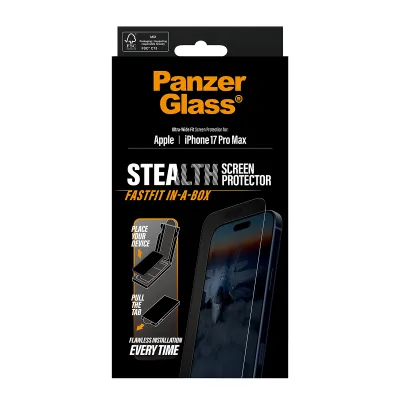PanzerGlass - Tvrdené sklo UWF Stealth s Fastfit pre iPhone 17 Pro Max, čierna