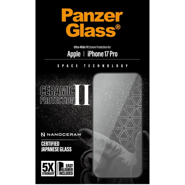 PanzerGlass - Tvrdené sklo UWF Ceramic II s aplikátorom pre iPhone 17 Pro, čierna