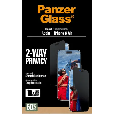 PanzerGlass - Tvrdené sklo UWF 2-Way Privacy s aplikátorom pre iPhone 17 Air, čierna