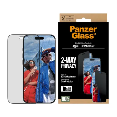 PanzerGlass - Tvrdené sklo UWF 2-Way Privacy s aplikátorom pre iPhone 17 Air, čierna