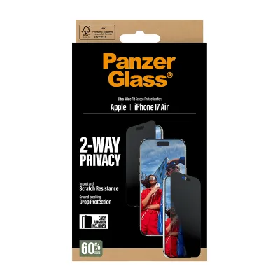 PanzerGlass - Tvrdené sklo UWF 2-Way Privacy s aplikátorom pre iPhone 17 Air, čierna