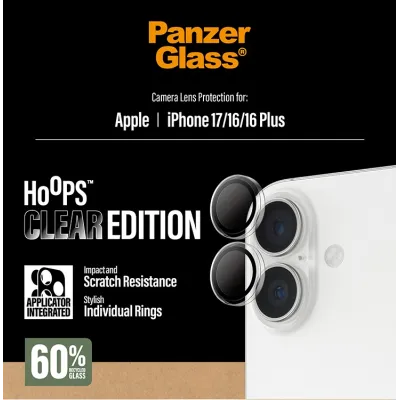 PanzerGlass - Ochranný kryt objektívu Hoops pre iPhone 17/16 Plus/16, číra