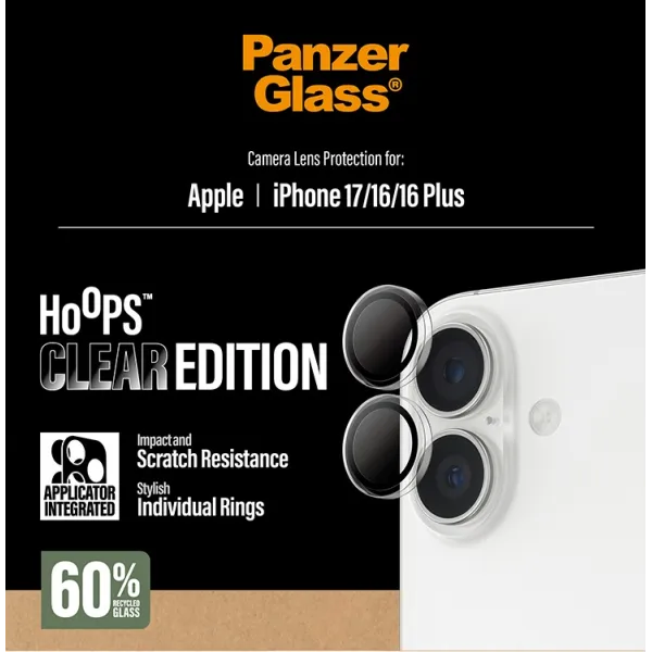 PanzerGlass - Ochranný kryt objektívu Hoops pre iPhone 17/16 Plus/16, číra