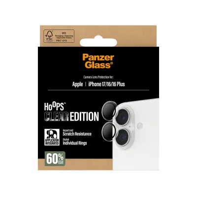 PanzerGlass - Ochranný kryt objektívu Hoops pre iPhone 17/16 Plus/16, číra