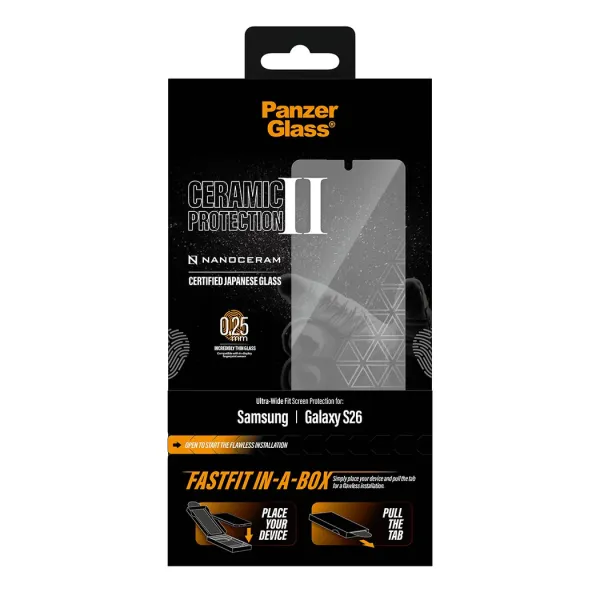 PanzerGlass - Tvrdené sklo UWF Ceramic s FASTFIT In-A-Box pre Samsung Galaxy S26, číra