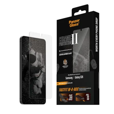 PanzerGlass - Tvrdené sklo UWF Ceramic s FASTFIT In-A-Box pre Samsung Galaxy S26, číra