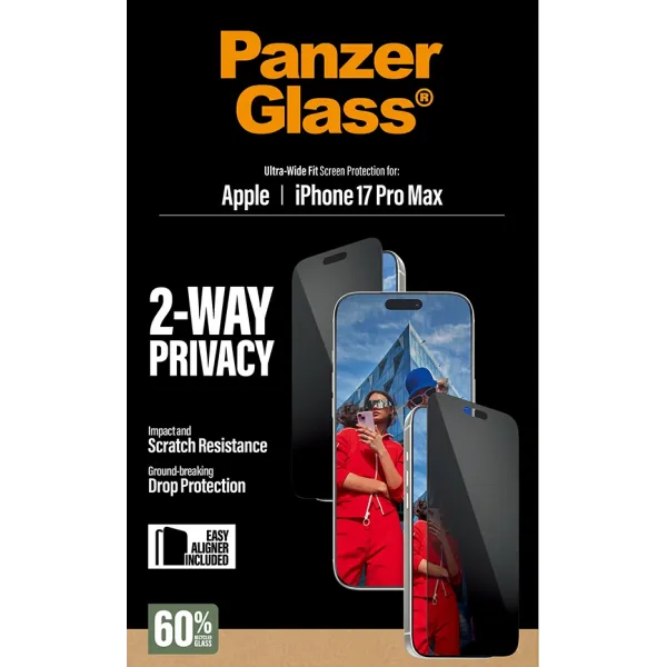 PanzerGlass - Tvrdené sklo UWF 2-Way Privacy s aplikátorom pre iPhone 17 Pro Max, čierna