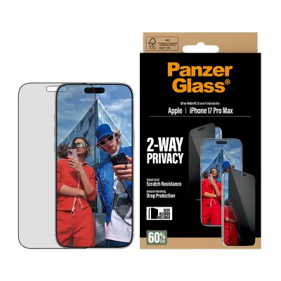 PanzerGlass - Tvrdené sklo UWF 2-Way Privacy s aplikátorom pre iPhone 17 Pro Max, čierna