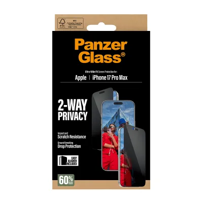 PanzerGlass - Tvrdené sklo UWF 2-Way Privacy s aplikátorom pre iPhone 17 Pro Max, čierna