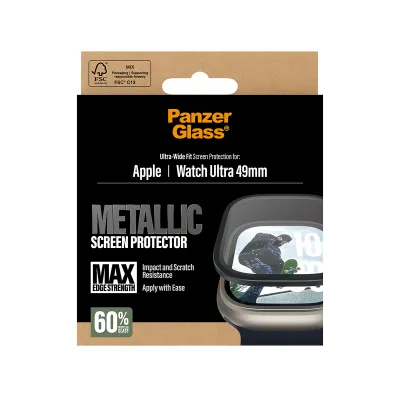 PanzerGlass - Tvrdené sklo UWF METALLIC pre Apple Watch 11/10 49 mm, čierna