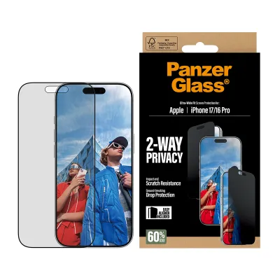 PanzerGlass - Tvrdené sklo UWF 2-Way Privacy s aplikátorom pre iPhone 17/16 Pro, čierna