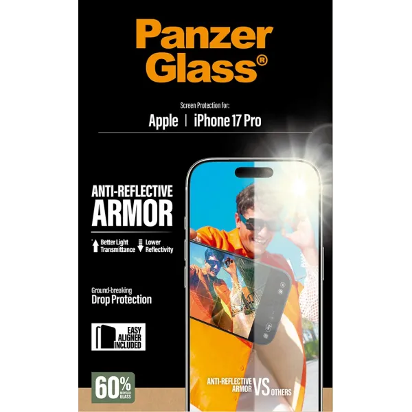 PanzerGlass - Tvrdené sklo Anti-Reflective s aplikátorom pre iPhone 17 Pro, čierna
