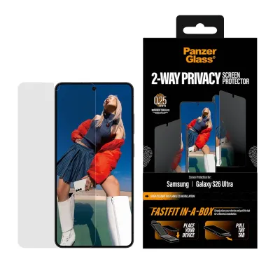 PanzerGlass - Tvrdené sklo UWF 2-Way Privacy s FASTFIT In-A-Box pre Samsung Galaxy S26 Ultra, číra