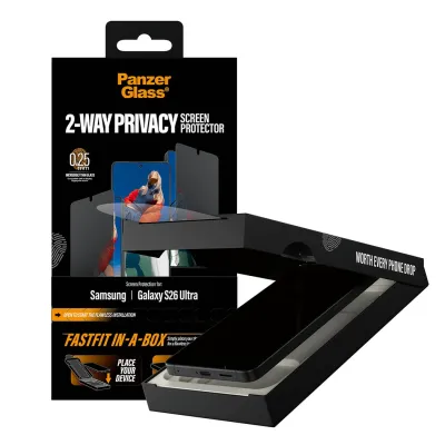 PanzerGlass - Tvrdené sklo UWF 2-Way Privacy s FASTFIT In-A-Box pre Samsung Galaxy S26 Ultra, číra