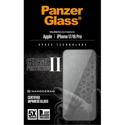 PanzerGlass - Tvrdené sklo UWF Ceramic II s aplikátorom pre iPhone 17/16 Pro, čierna