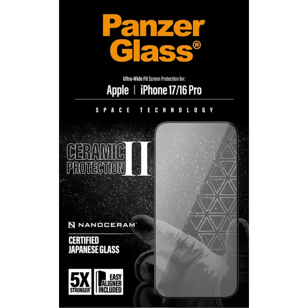 PanzerGlass - Tvrdené sklo UWF Ceramic II s aplikátorom pre iPhone 17/16 Pro, čierna