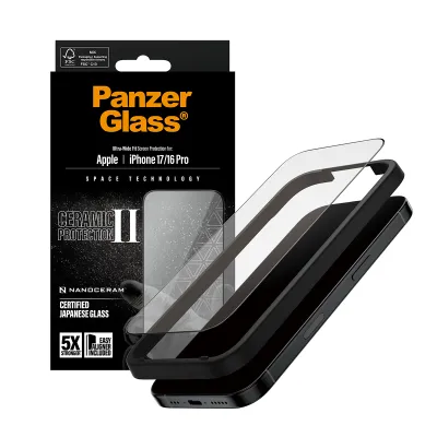 PanzerGlass - Tvrdené sklo UWF Ceramic II s aplikátorom pre iPhone 17/16 Pro, čierna