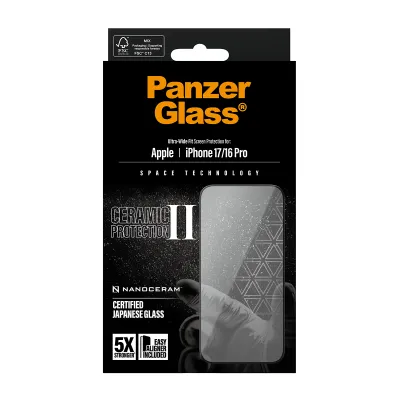 PanzerGlass - Tvrdené sklo UWF Ceramic II s aplikátorom pre iPhone 17/16 Pro, čierna