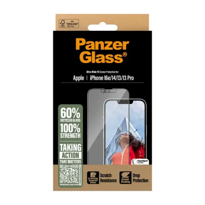 PanzerGlass - Tvrdené sklo UWF pre iPhone 17e/16e/14/13/13 Pro, čierna