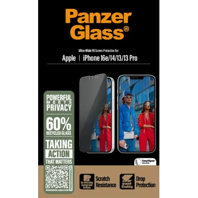 PanzerGlass - Tvrdené sklo UWF Privacy pre iPhone 17e/16e/14/13/13 Pro, čierna