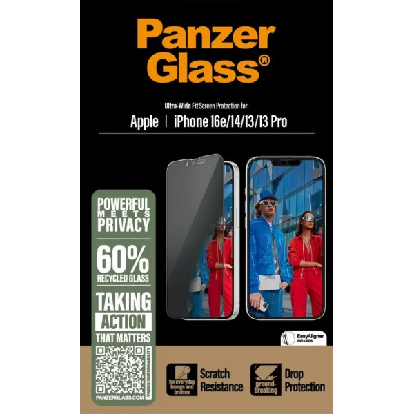 PanzerGlass - Tvrdené sklo UWF Privacy pre iPhone 17e/16e/14/13/13 Pro, čierna