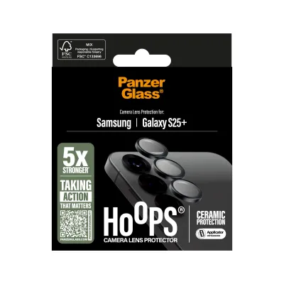 PanzerGlass - Ochranný kryt objektívu Hoops Ceramic pre Samsung Galaxy S25+, čierna