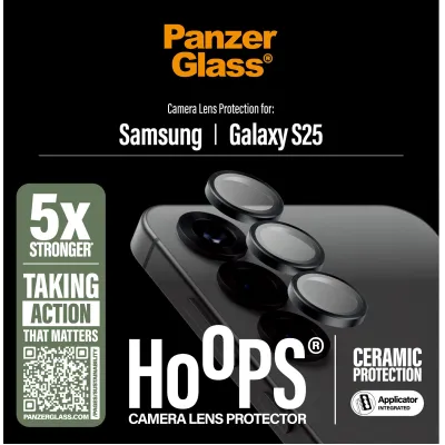 PanzerGlass - Ochranný kryt objektívu Hoops Ceramic pre Samsung Galaxy S25, čierna