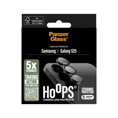 PanzerGlass - Ochranný kryt objektívu Hoops Ceramic pre Samsung Galaxy S25, čierna