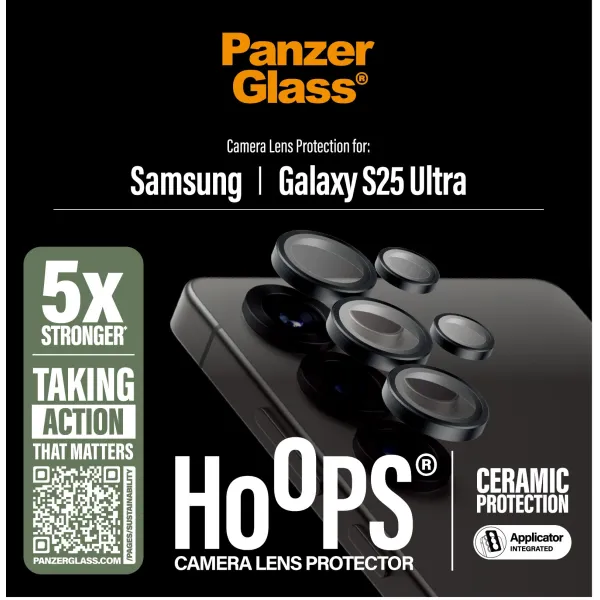 PanzerGlass - Ochranný kryt objektívu Hoops Ceramic pre Samsung Galaxy S25 Ultra, čierna
