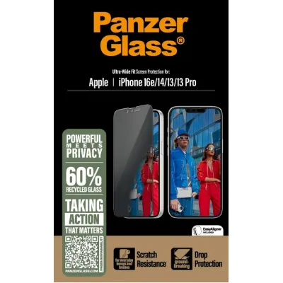 PanzerGlass - Tvrdené sklo UWF Privacy s aplikátorom pre iPhone 17e/16e/14/13/13 Pro, čierna