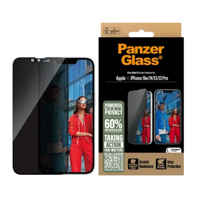PanzerGlass - Tvrdené sklo UWF Privacy s aplikátorom pre iPhone 17e/16e/14/13/13 Pro, čierna