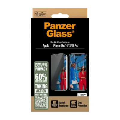 PanzerGlass - Tvrdené sklo UWF Privacy s aplikátorom pre iPhone 17e/16e/14/13/13 Pro, čierna