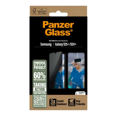 PanzerGlass - Tvrdené sklo UWF Privacy s aplikátorom pre Samsung Galaxy S25+, číra
