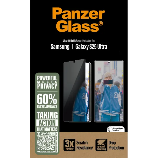 PanzerGlass - Tvrdené sklo UWF Privacy s aplikátorom pre Samsung Galaxy S25 Ultra, číra