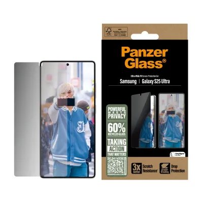 PanzerGlass - Tvrdené sklo UWF Privacy s aplikátorom pre Samsung Galaxy S25 Ultra, číra