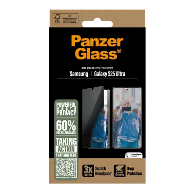 PanzerGlass - Tvrdené sklo UWF Privacy s aplikátorom pre Samsung Galaxy S25 Ultra, číra