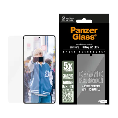 PanzerGlass - Tvrdené sklo UWF Ceramic s aplikátorom pre Samsung Galaxy S25 Ultra, číra
