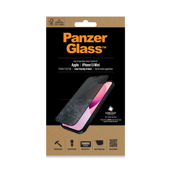 PanzerGlass - Tvrdené sklo Case Friendly Privacy AB pre iPhone 13 mini, čierna