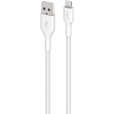 PURO - Kábel USB-A/MFI Lightning, 12 W, látkový, 1,2 m, biela