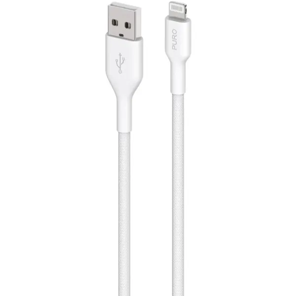 PURO - Kábel USB-A/MFI Lightning, 12 W, látkový, 1,2 m, biela