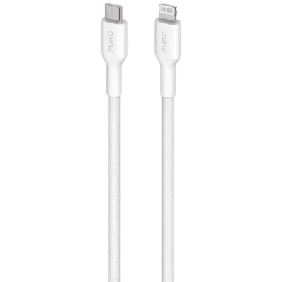 PURO - Kábel USB-C/MFI Lightning, 12 W, látkový, 1,2 m, biela