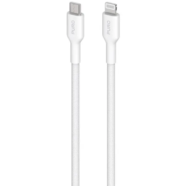 PURO - Kábel USB-C/MFI Lightning, 12 W, látkový, 1,2 m, biela