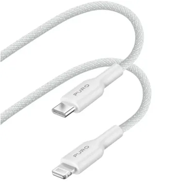 PURO - Kábel USB-C/MFI Lightning, 12 W, látkový, 1,2 m, biela