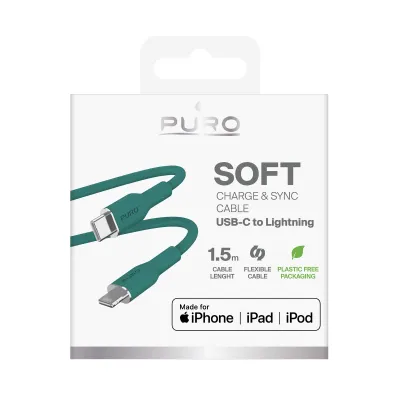 PURO - Kábel USB-C/MFI Lightning, 12 W, Soft, 1,5 m, zelená