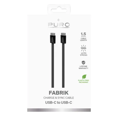 PURO - Kábel USB-C/USB-C, 60 W, Fabrik FABK4, 1,5 m, čierna