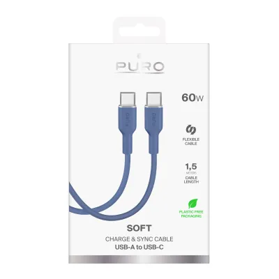 PURO - Kábel USB-C/USB-C 25 W, Soft, 1,5 m, ice blue