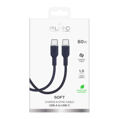 PURO - Kábel USB-C/USB-C 25 W, Soft, 1,5 m, crown blue