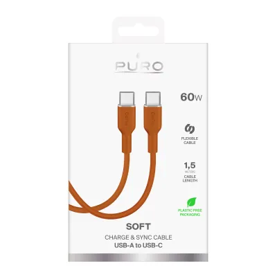 PURO - Kábel USB-C/USB-C 25 W, Soft, 1,5 m, desert sun
